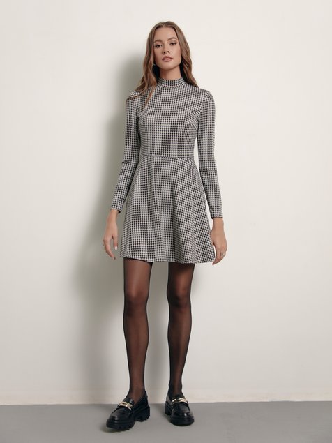 Приталена сукня-mini в «гусячу лапку» Conte Elegant LPL 1403, dogtooth, XS, 40/170, Комбинированный