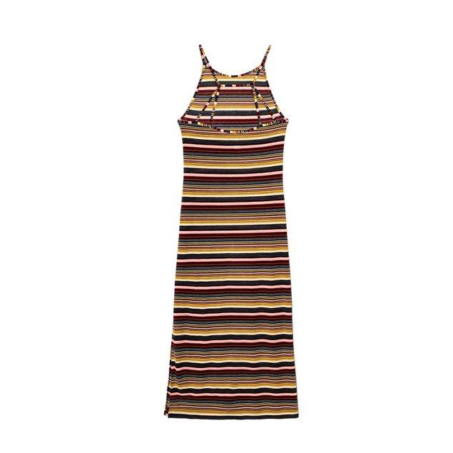 Обтягуюча сукня міді на тонких бретелях Conte Elegant LPL 922, black stripes, XS, 40/170, Черный