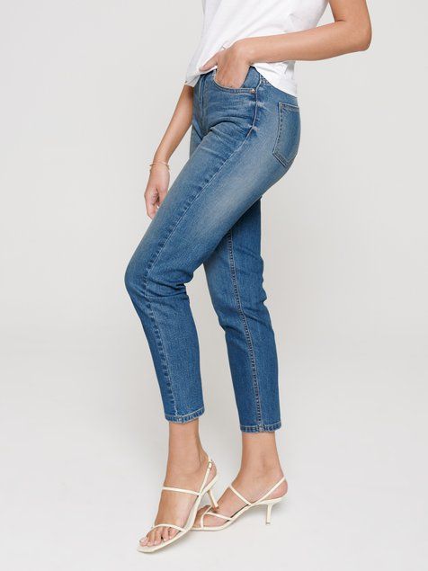 Eco-friendly джинси з високою посадкою Conte Elegant Mom Fit CON-187, mid blue, XS, 40/170, Синий