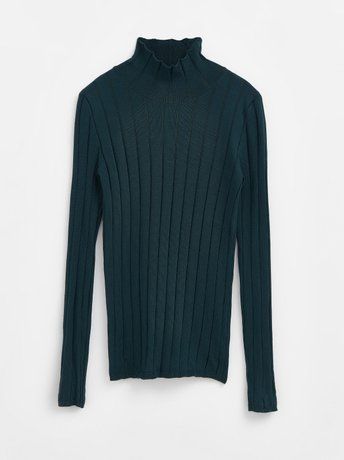 Джемпер в широкий рубчик из пряжи с вискозой Conte Elegant LDK 146, royal green, XS, 40/170, Зеленый