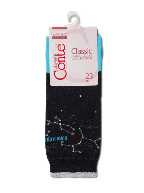 Шкарпетки жіночі бавовняні Conte Elegant CLASSIC (стрази, люрекс), Черный-Бирюза, 36-37, 36, Комбинированный