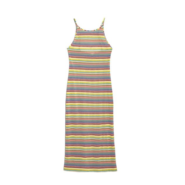 Облегающее платье миди на тонких бретелях Conte Elegant LPL 922-1, yellow stripes, XS, 40/170, Комбинированный