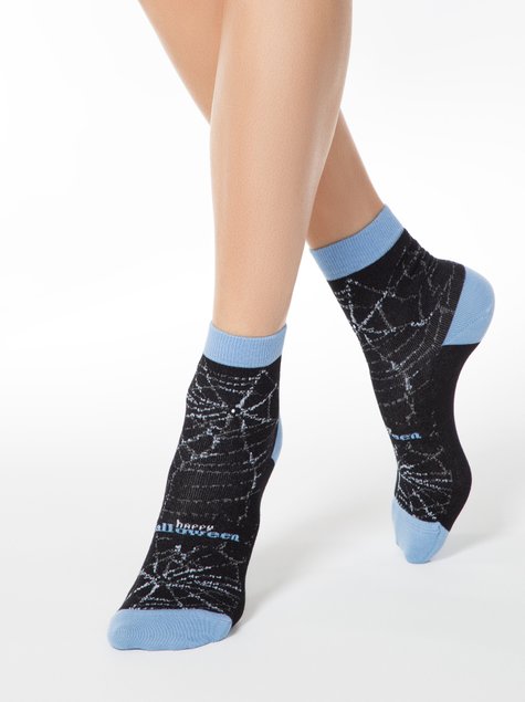 Шкарпетки жіночі бавовняні Conte Elegant CLASSIC (стрази, люрекс), Черный-Голубой, 36-37, 36, Комбинированный