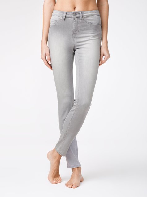 Моделирующие eco-friendly джинсы skinny "push-up" с высокой посадкой Conte Elegant CON-127, light grey, L, 46/164, Светло-серый