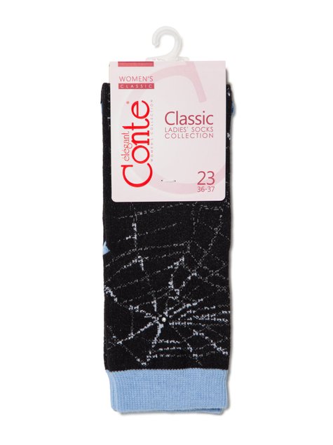Носки женские хлопковые Conte Elegant CLASSIC (стразы, люрекс), Черный-Голубой, 36-37, 36, Комбинированный