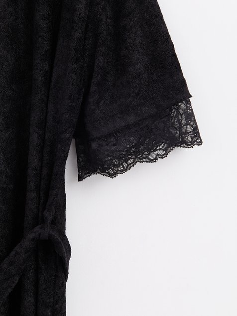 Халат з мереживом для дому Conte Elegant INSOMNIA LHW 1437, black, XL, 48/170, Черный