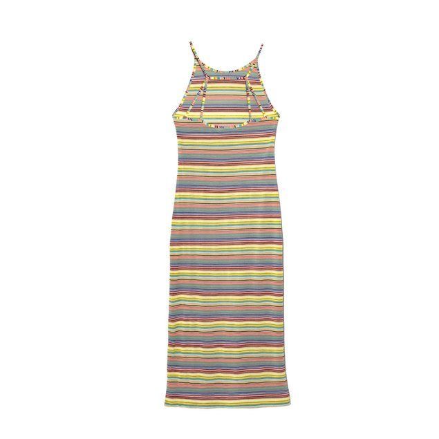 Обтягуюча сукня міді на тонких бретелях Conte Elegant LPL 922-1, yellow stripes, S, 42/170, Комбинированный