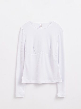 Джемпер в рубчик с фигурной деталью Conte Elegant LD 1576, white, XS, 40/170, Белый