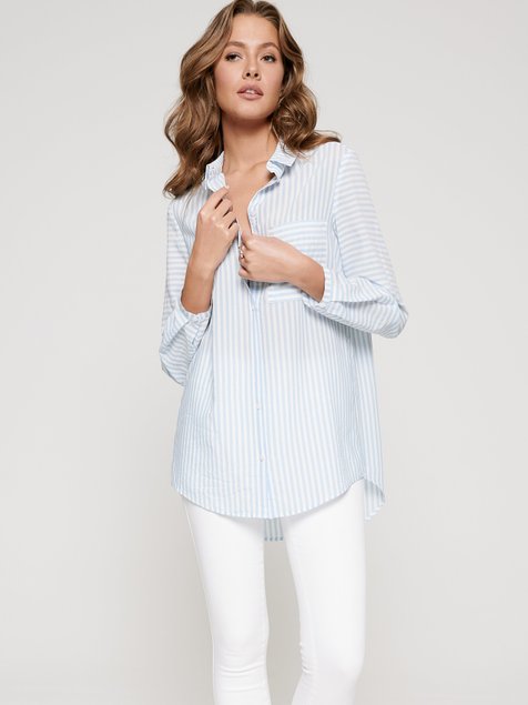 Рубашка в полоску из вискозы премиального качества Conte Elegant LBL 1096, white-light blue, XS, 40/170, Комбинированный