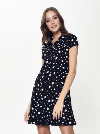 Легка сукня-сорочка з принтом "зірки" Conte Elegant LPL 884, black maxi star, XS, 40/170, Черный
