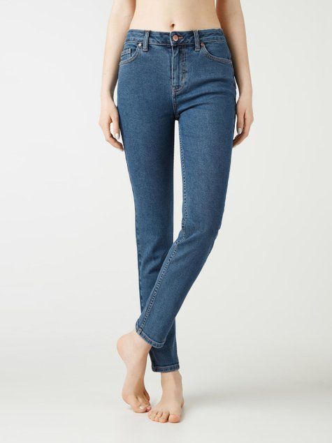 Джинсы slim с высокой посадкой Conte Elegant CON-368, authentic blue, XS, 40/164, Синий