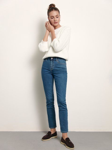Джинсы slim с высокой посадкой Conte Elegant CON-368, authentic blue, XS, 40/164, Синий
