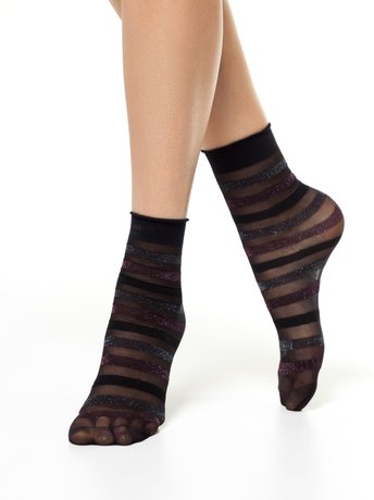 Сияющие носки в разноцветную полоску Conte Elegant FANTASY, Nero, 36-39, 36, Черный