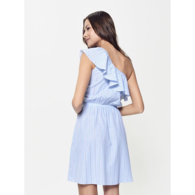 Эффектное платье на одно плечо с воланом Conte Elegant LPL 930, blue-white, XS, 40/170, Комбинированный