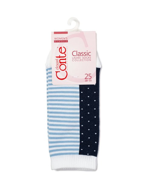 Шкарпетки жіночі бавовняні Conte Elegant CLASSIC (укорочені), Голубой-Темно-синий, 36-37, 36, Комбинированный