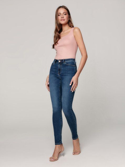 Еco-friendly джинсы skinny с высокой посадкой Conte Elegant CON-351, mid blue, XS, 40/164, Синий