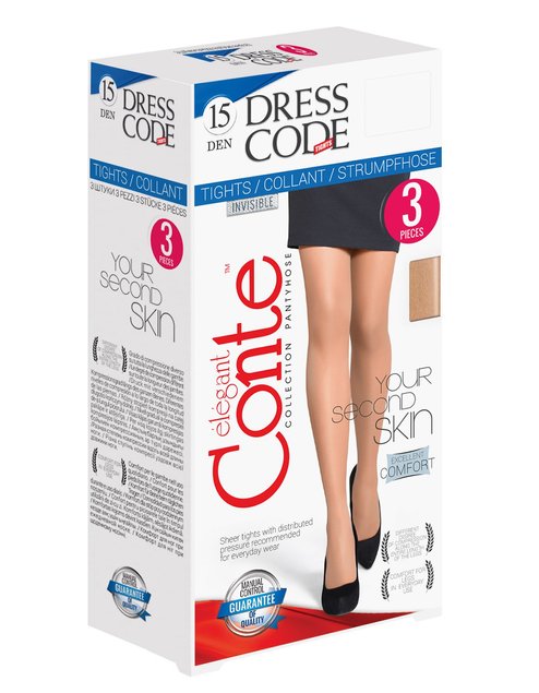 Колготки с эффектом "прикосновение шелка" Conte Elegant DRESS CODE 15 Lycra® (3 шт), beige, 2, 2, Светло-бежевый