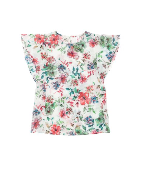 Блузка с цветочным рисунком и широкими воланами Conte Elegant LBL 1100, romantic flora, XS, 40/170, Светло-розовый
