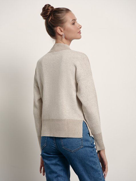 Свитер с разрезами по бокам из пряжи с вискозой и кашемиром Conte Elegant LDK 155, beige, XS, 40/170, Светло-бежевый