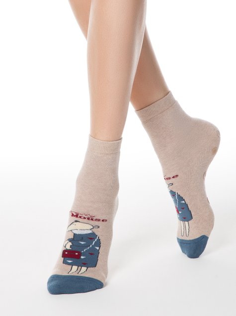 Шкарпетки жіночі бавовняні Conte Elegant HAPPY (махрові, антиковзаючі), Бежевий, 36-37, 36, Бежевый