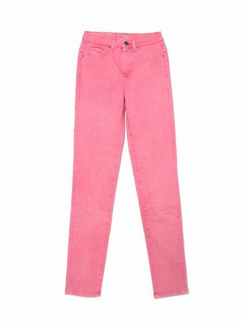 Кольорові джинси skinny з високою посадкою і ефектом варіння Conte Elegant CON-236 Lycra®, washed candy pink, XS, 40/164, Комбинированный