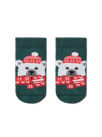 Шкарпетки дитячі Conte Kids NEW YEAR "Білий ведмедик" для самих маленьких, темно-Бирюзовый, 9-10, 16, Темно-бирюзовый