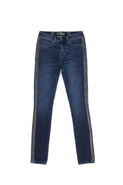 Ультрамодні моделюючі джинси з лампасами з люрексу Conte Elegant CON-99, Темно-синій, L, 46/164, Темно-синий