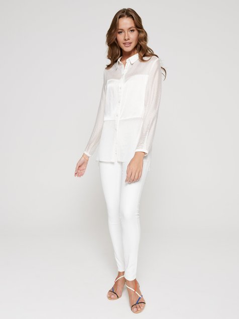 Рубашка в полоску из вискозы премиального качества «ощущение шелка» Conte Elegant LBL 1095, off-white, XL, 48/170, Белоснежный
