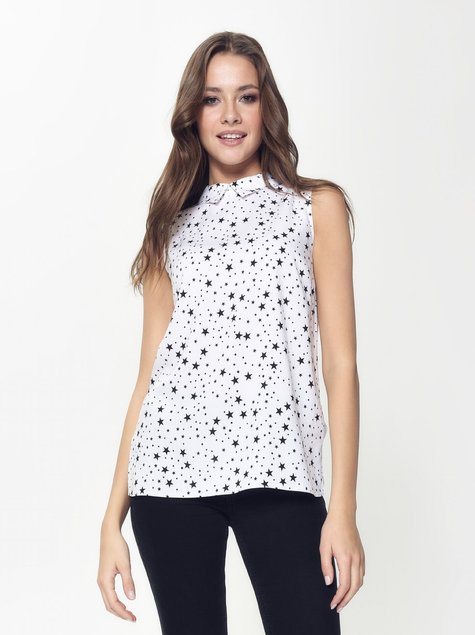Легка блузка із зоряним принтом Conte Elegant LBL 885, white-black, XS, 40/170, Черно-белый