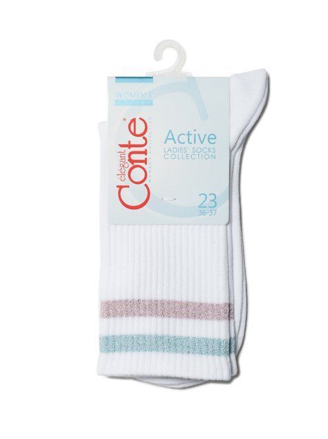 Бавовняні шкарпетки з яскравими смужками з люрексу Conte Elegant ACTIVE, Белый-Светло-розовый, 36-37, 36, Комбинированный