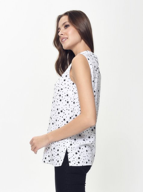 Легкая блузка со звездным принтом Conte Elegant LBL 885, white-black, XS, 40/170, Черно-белый