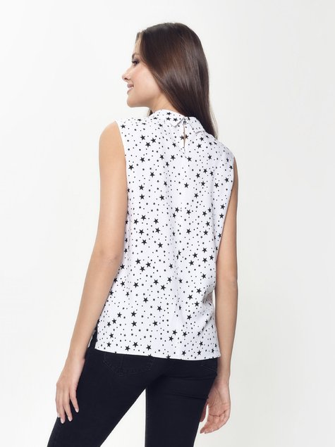 Легкая блузка со звездным принтом Conte Elegant LBL 885, white-black, XS, 40/170, Черно-белый