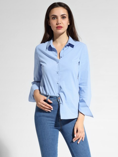 Однотонна бавовняна сорочка з декоративними гудзиками Conte Elegant LBL 1041, light blue, XS, 40/170, Светло-голубой