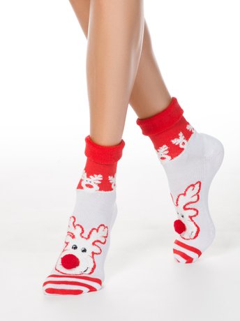 Шкарпетки жіночі Conte Elegant NEW YEAR »Рудольф", Белый-Красный, 36-39, 36, Комбинированный