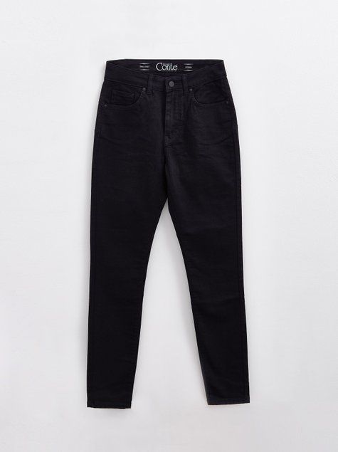 Джинси skinny з ефектом push-up і з високою посадкою Conte Elegant CON-374, deep black, XL, 48/164, Черный