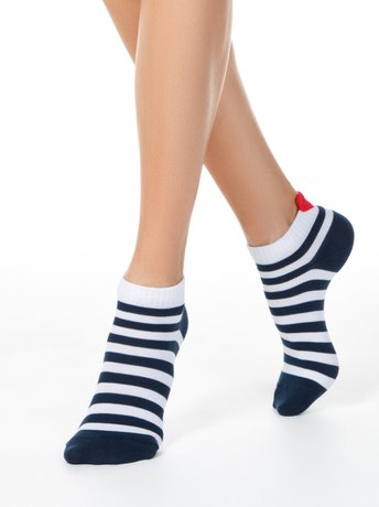 Короткие женские хлопковые носки Conte Elegant ACTIVE, белый-темно-синий, 36-37, 36, Комбинированный