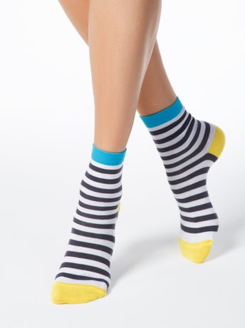Шкарпетки жіночі бавовняні Conte Elegant CLASSIC, Белый-Темно-серый, 36-37, 36, Комбинированный