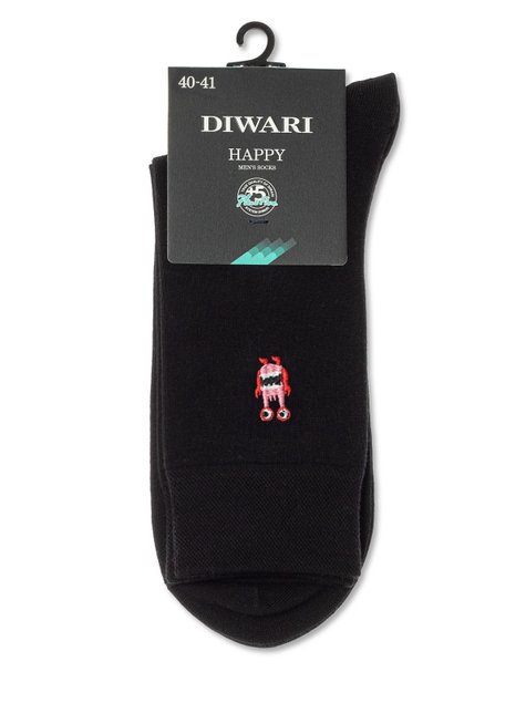 Однотонные хлопковые носки с вышивкой DiWaRi HAPPY 20С-36СП, Черный, 42-43, 42, Черный