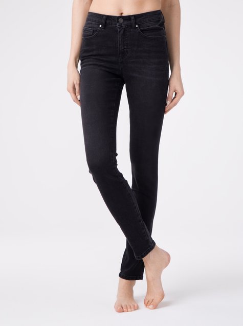 Моделюючі eco-friendly джинси skinny "push-up" з високою посадкою Conte Elegant CON-148, washed black, L, 46/164, Черный