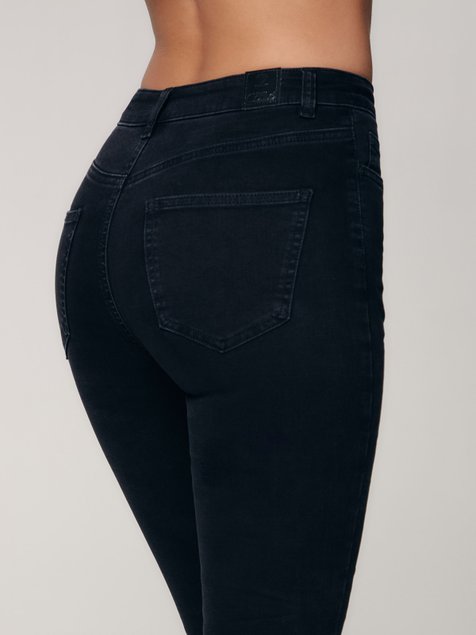 Моделюючі джинси на ґудзиках з високою посадкою Conte Elegant CON-352, washed black, L, 46/164, Черный