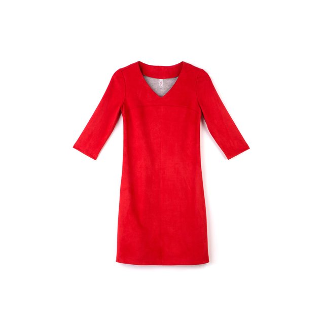 Платье-футляр из искусственной замши с карманами Conte Elegant LPL 838, red, XL, 48/170, Красный