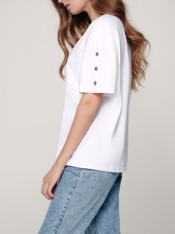 Oversize-футболка з хольнітенамі Conte Elegant LD 1191, white, XS, 40/170, Белый