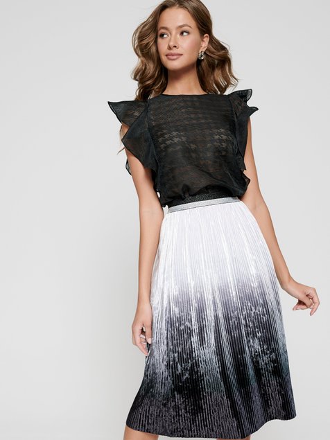 Блузка з воланами з напівпрозорого полотна з малюнком Conte Elegant LBL 1099, black, XL, 48/170, Черный