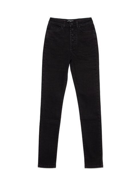 Моделюючі джинси на ґудзиках з високою посадкою Conte Elegant CON-352, washed black, XS, 40/164, Черный
