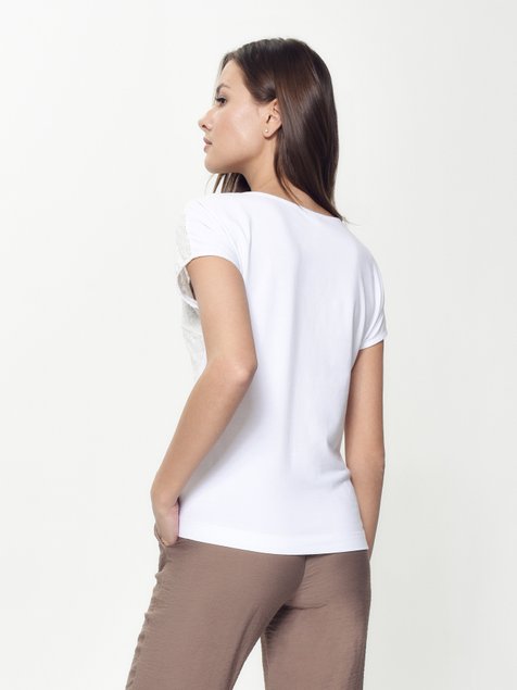 Фактурна мереживна блузка з приспущених плечем Conte Elegant LBL 916, off-white, XS, 40/170, Білосніжний