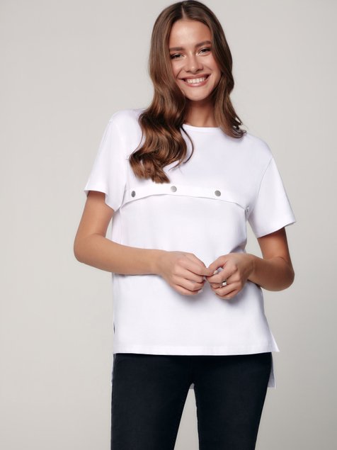 Асиметрична Oversize-футболка з хольнітенами Conte Elegant LD 1192, white, XS, 40/170, Белый