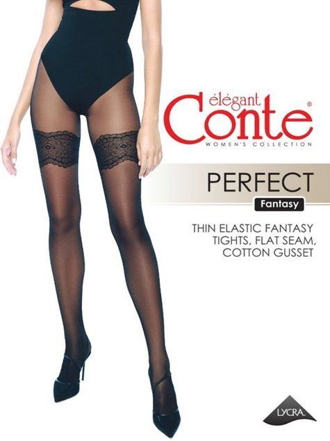 Колготки с имитацией ажурных чулок Conte Elegant PERFECT, Nero, 2, 2, Черный