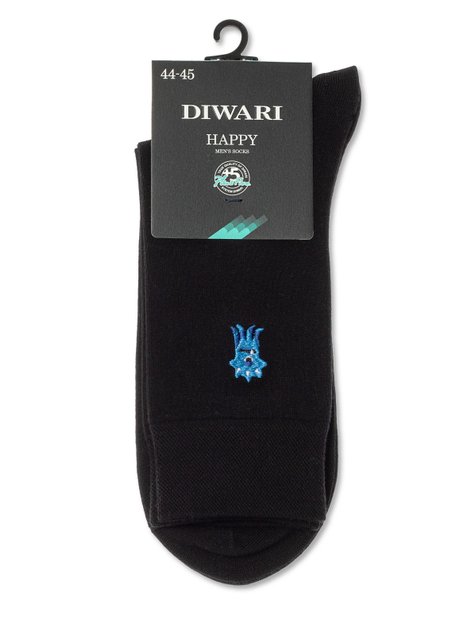 Однотонные хлопковые носки с вышивкой DiWaRi HAPPY 20С-36СП, Черный, 44-45, 44, Черный