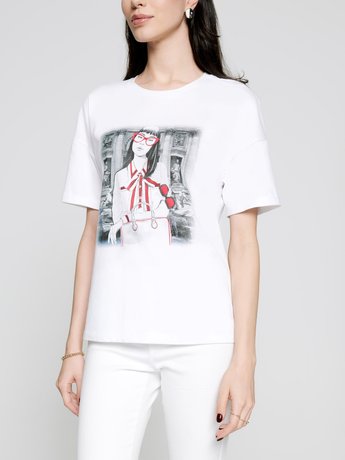 Белая хлопковая футболка с принтом "Fashion Girl" Conte Elegant LD 1114, white, L, 46/170, Белый