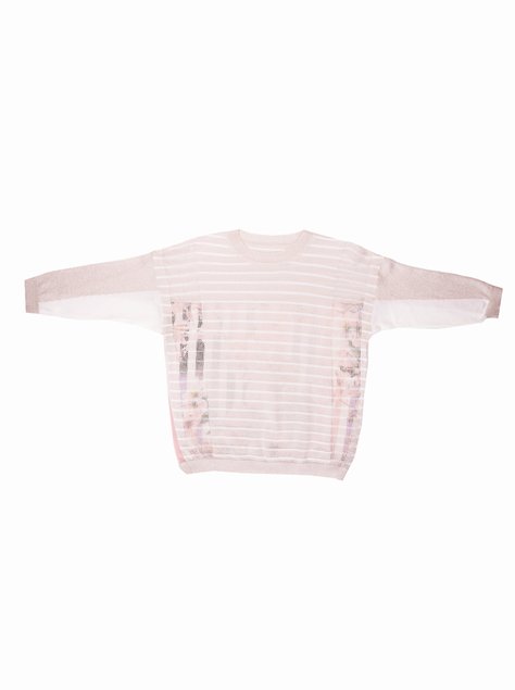 Вязаный джемпер со вставкой из ткани с цветочным рисунком Conte Elegant LDK033, Розовый, XS, 40/158, Розовый